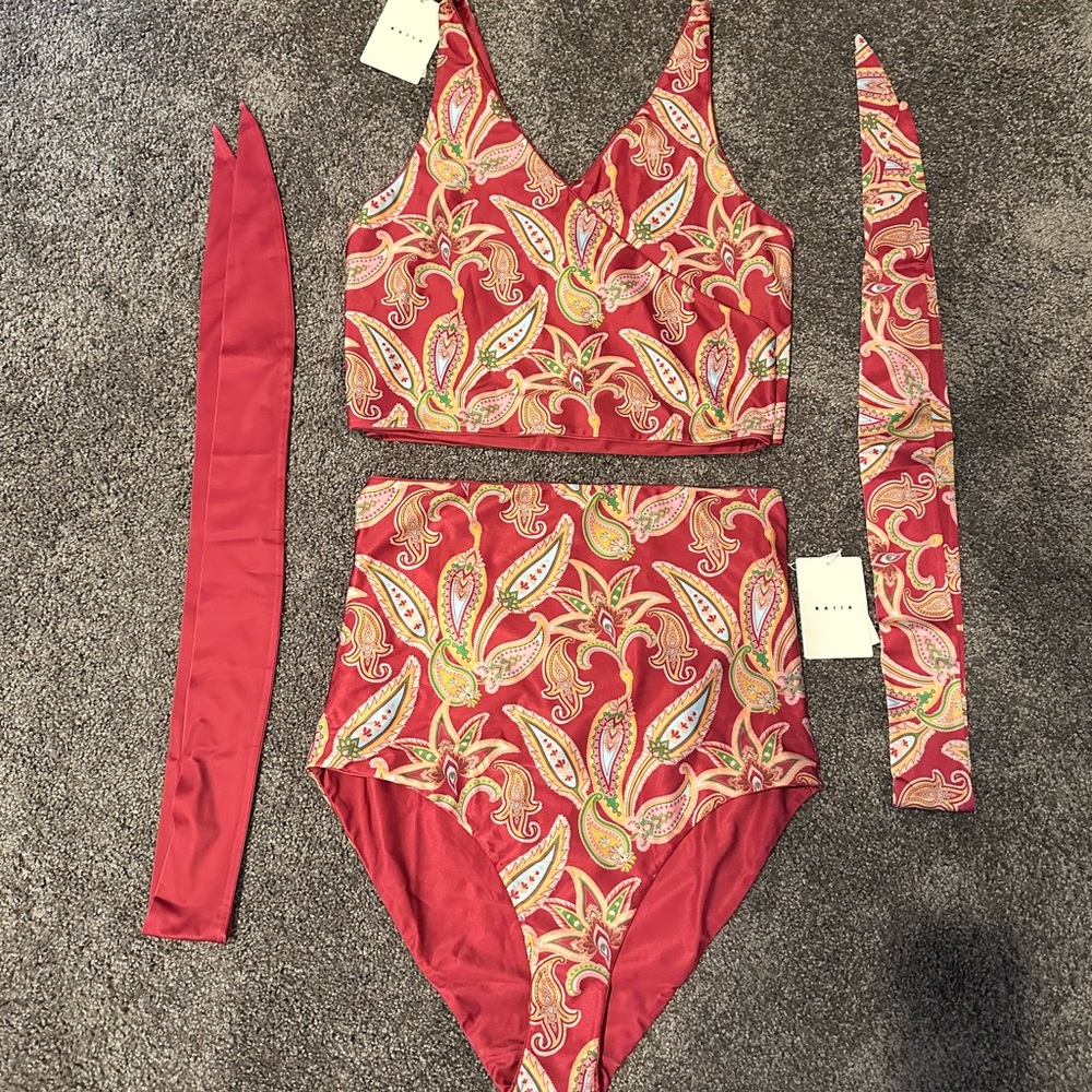 Baiia Paisley - Sangria Pink Reversible Size 14 swim bottom, top, and ties